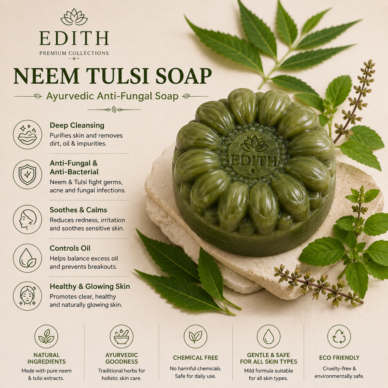 Neem Tulsi Soap for Acne & Pimples | Herbal Antibacterial Soap